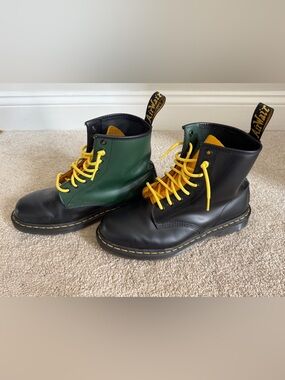 Dr. Martens Black Leather Boots with Yellow Laces